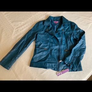 Aqua Blue Leather Jacket